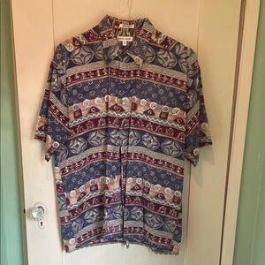 Pierre Cardin Blue and Red Geometric Shirt